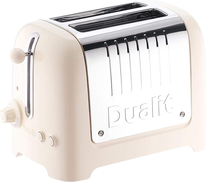 Dualit 2-Slice Lite Toaster in polished stainless steel with canvas white trim