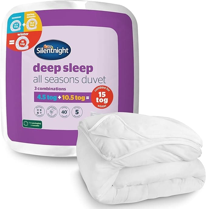 Silentnight All Seasons 3-in-1 duvet in packaging showing tog combinations