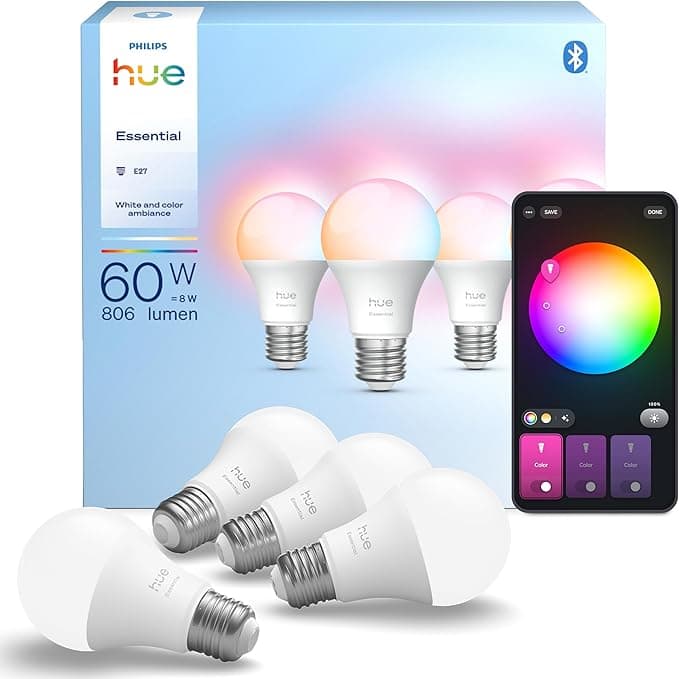 Philips Hue A60 smart bulbs installed in living room ceiling light