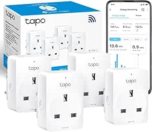 Tapo P110 smart plug energy monitoring 4-pack showing compact UK plug design