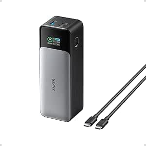 Anker 737 PowerCore 24K power bank in black showing digital display