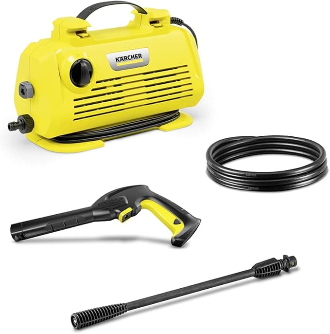 Karcher K2 Horizontal pressure washer on driveway cleaning paving slabs