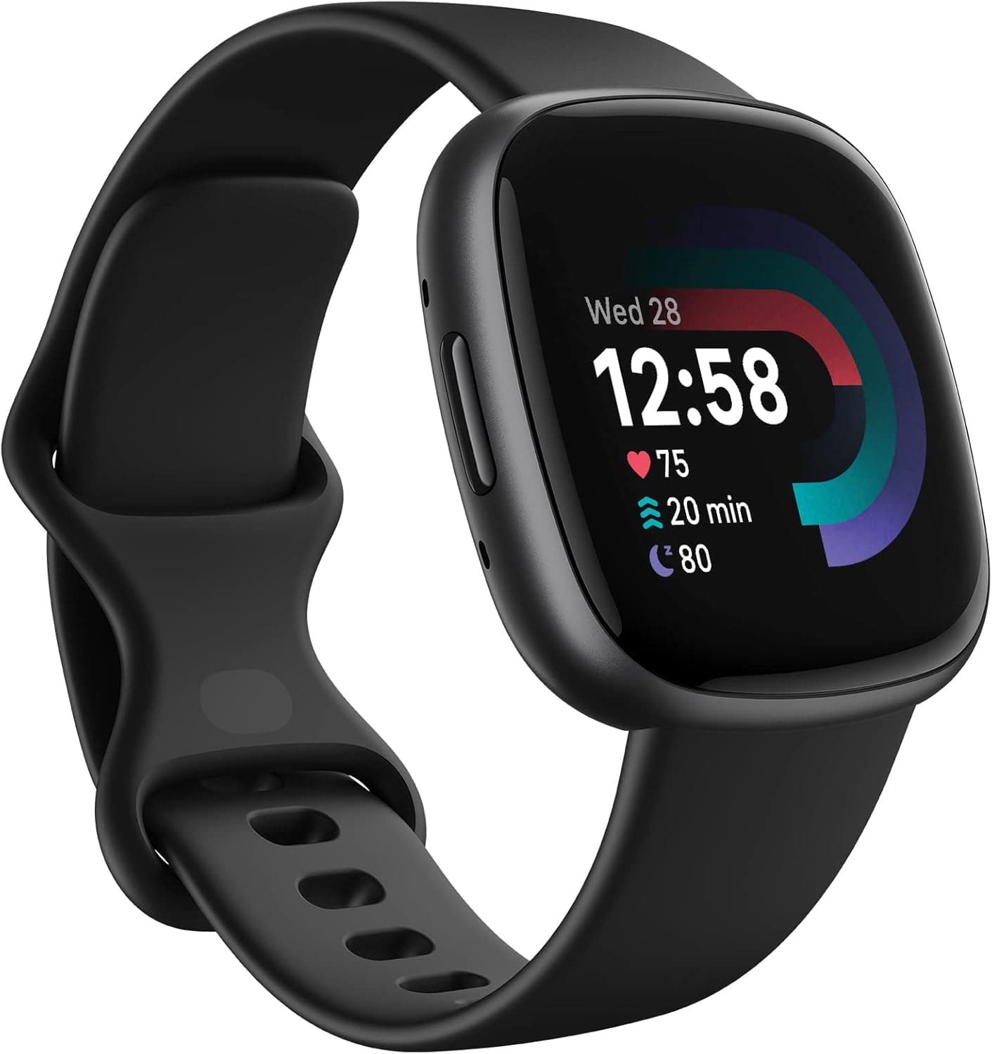 Fitbit Versa 4 on a wrist during a running session