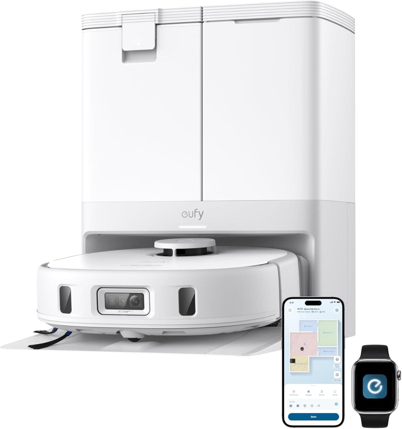 eufy X10 Pro Omni robot vacuum with self-emptying and auto mop washing base station