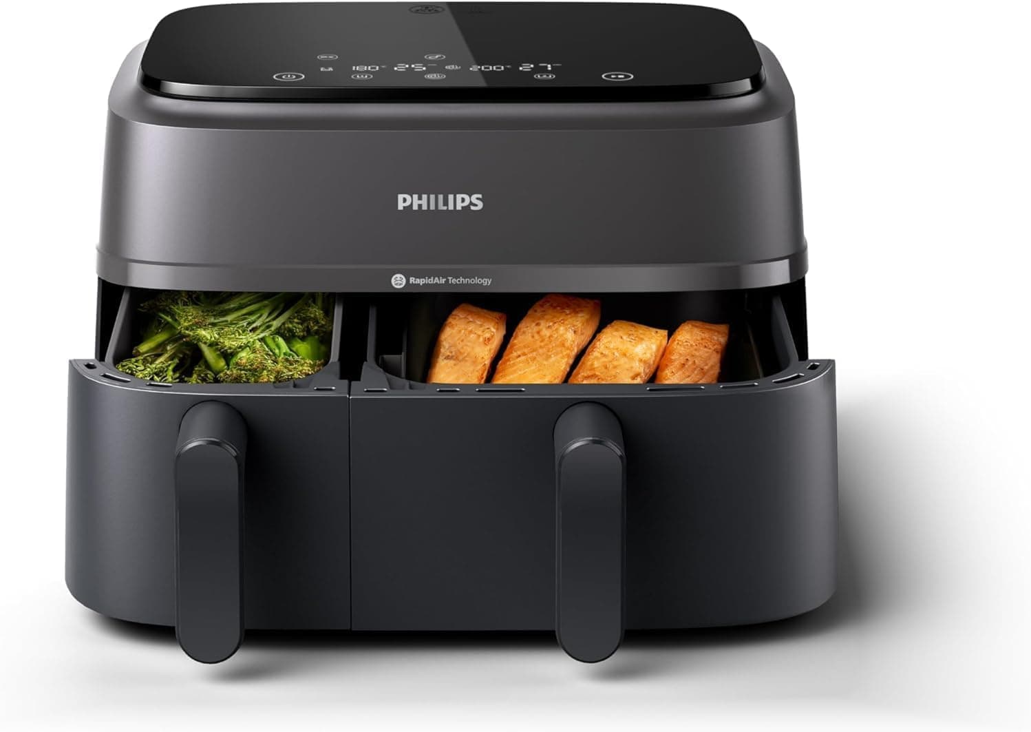 Philips Airfryer 3000 Series dual basket air fryer on a kitchen counter
