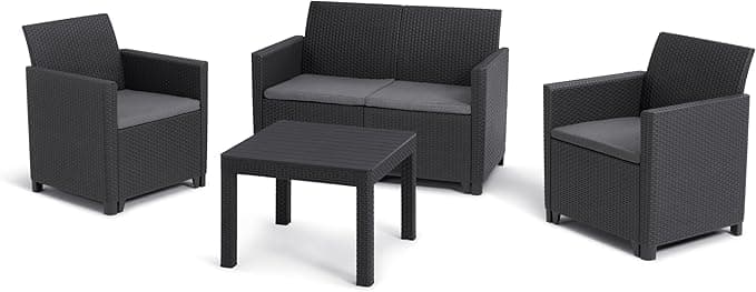 Keter Marie 4-seater garden lounge set in graphite rattan-style resin with cushions