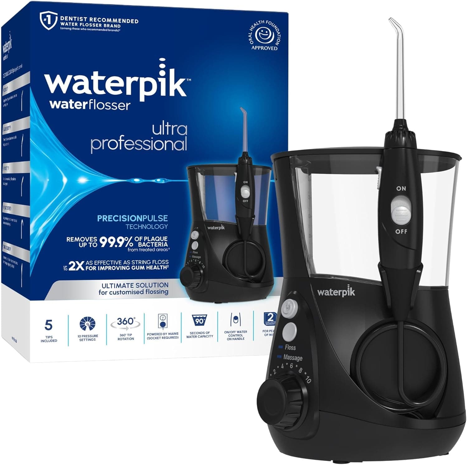 Waterpik Ultra Professional water flosser in use at a bathroom sink