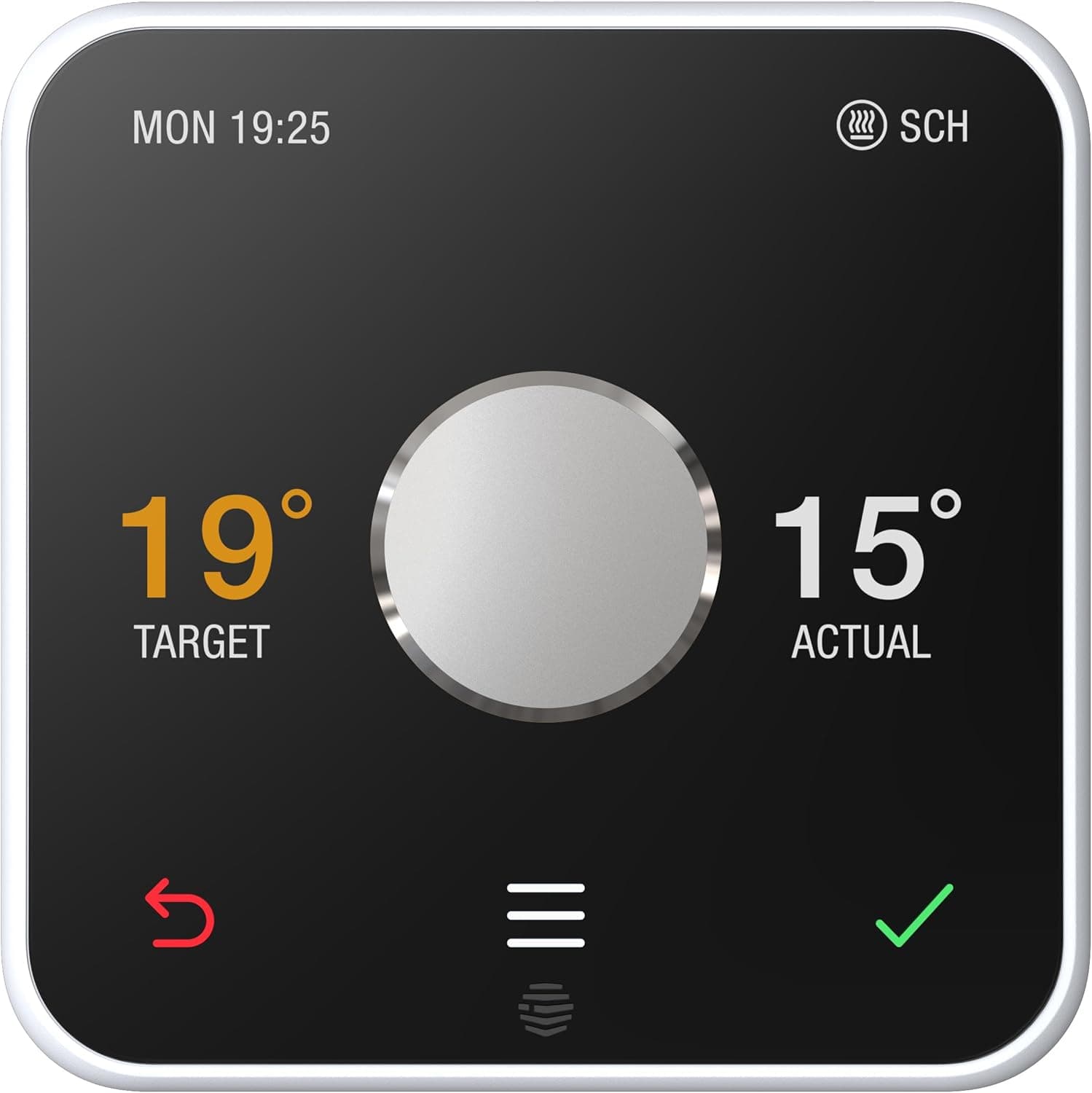 Hive Thermostat on a wall next to a radiator