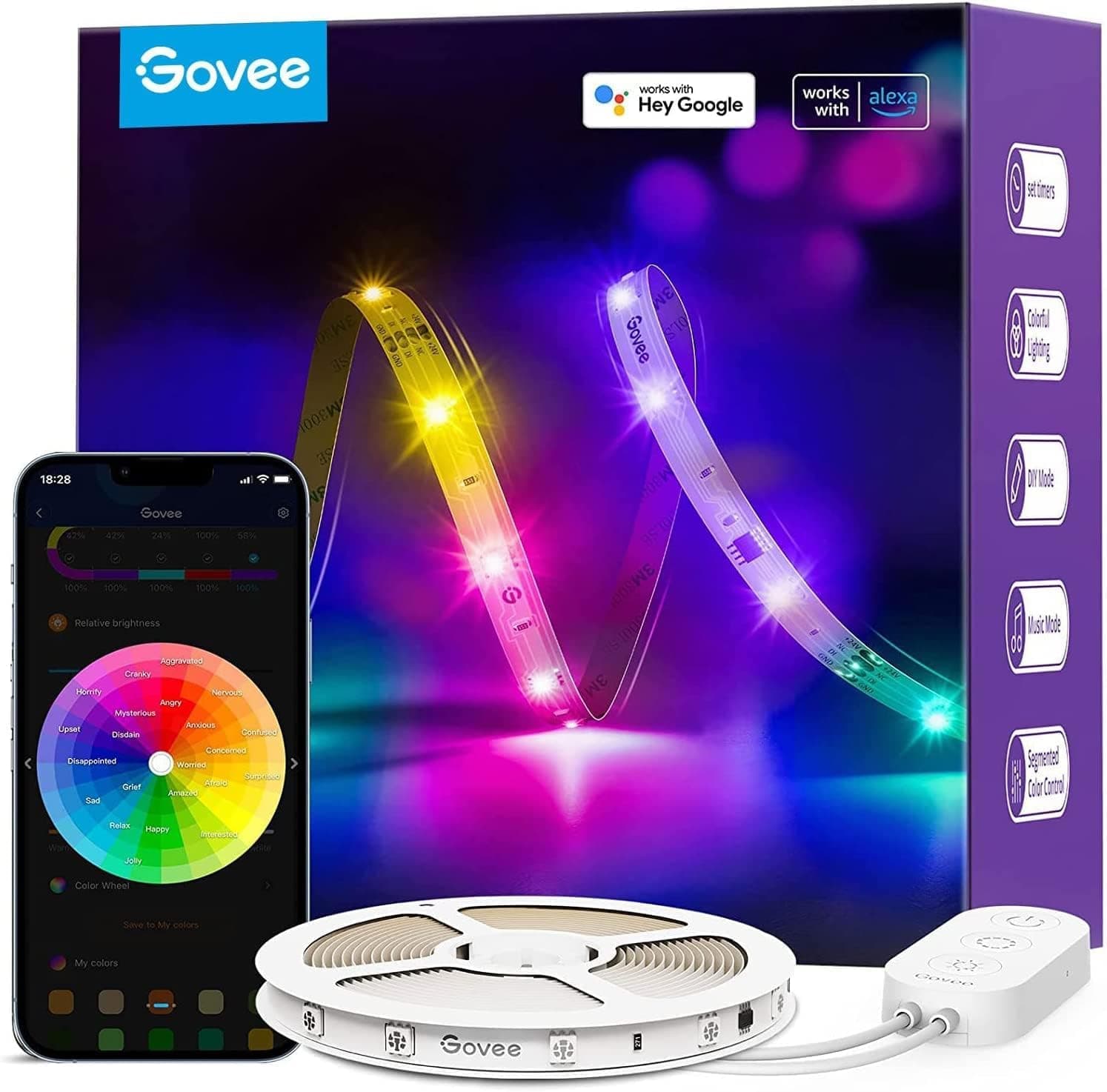 Govee RGBIC LED strip showing multiple simultaneous colours in a bedroom setup