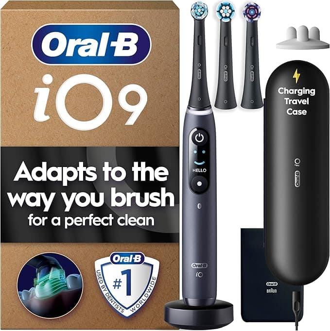 Oral-B iO9 electric toothbrush in black with charging travel case