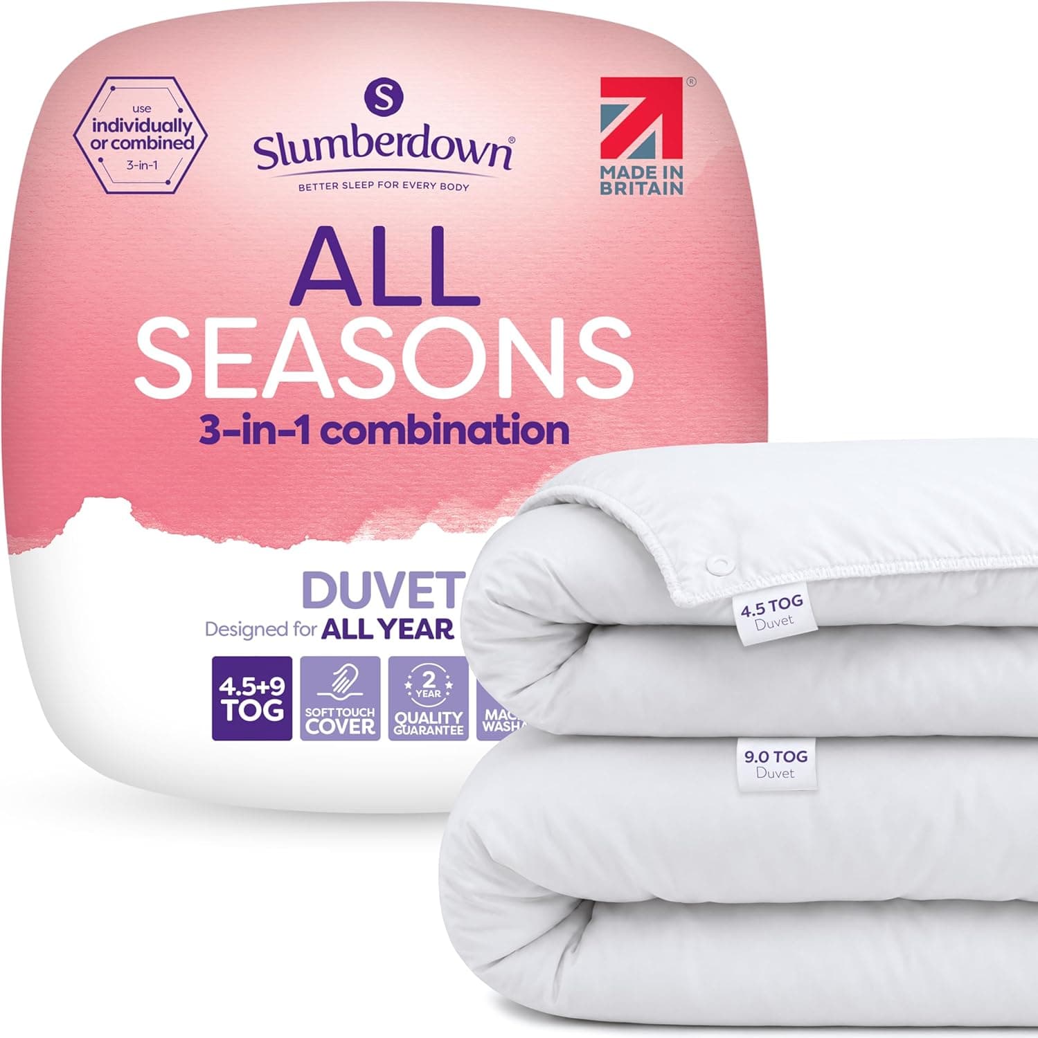 Slumberdown All Seasons 3-in-1 double duvet on a bed